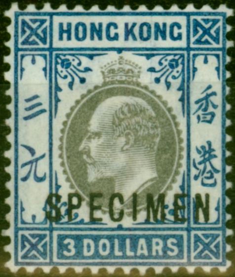 Valuable Postage Stamp from Hong Kong 1903 $3 Slate & Dull Blue Specimen SG74s V.F & Fresh Lightly Mtd Mint