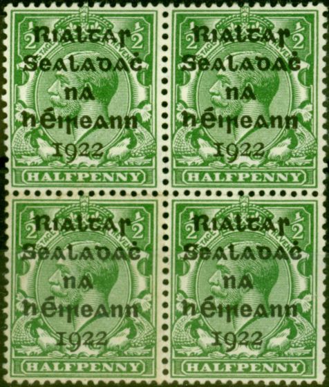 Collectible Postage Stamp from Ireland 1922 1/2d Green SG1 Fine MNH & Lightly Mtd Mint Block of 4