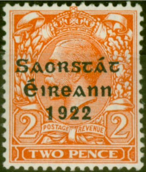 Rare Postage Stamp Ireland 1923 2d Orange SG70a 'Long 1' Good VLMM