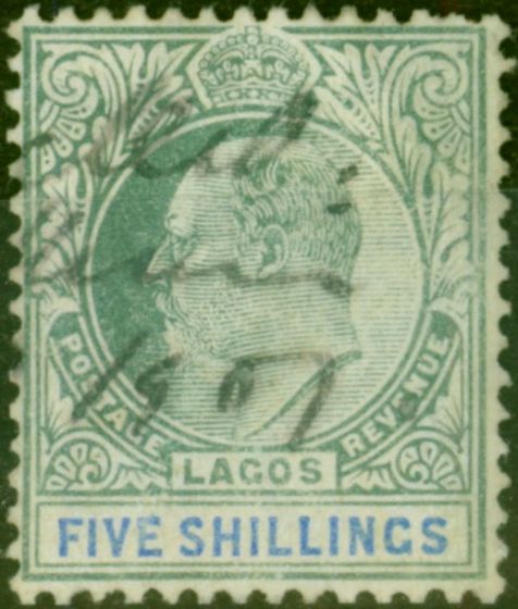Old Postage Stamp Lagos 1905 5s Green & Blue SG62 Fine Used Fiscal Cancel