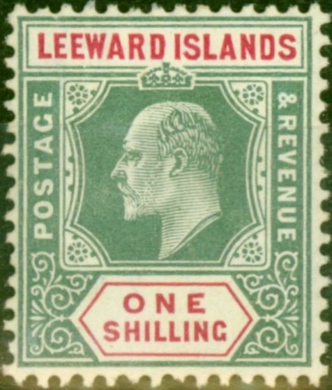 Old Postage Stamp from Leeward Islands 1908 1s Green & Carmine SG35 Fine Mtd Mint