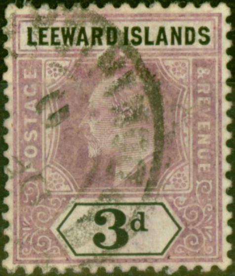 Collectible Postage Stamp Leeward Islands 1908 3d Dull Purple & Black SG33a Chalk Good Used