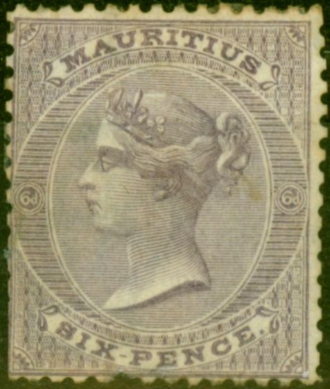 Old Postage Stamp from Mauritius 1863 6d Dull Violet SG63 Ave Mtd Mint Filler CV £425