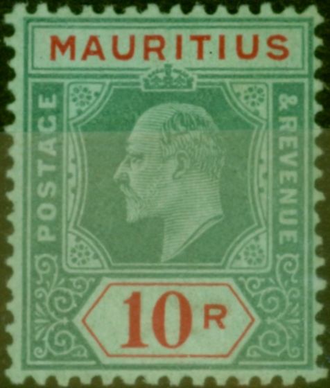 Old Postage Stamp from Mauritius 1910 10R Green & Red-Green SG195 Fine Mtd Mint