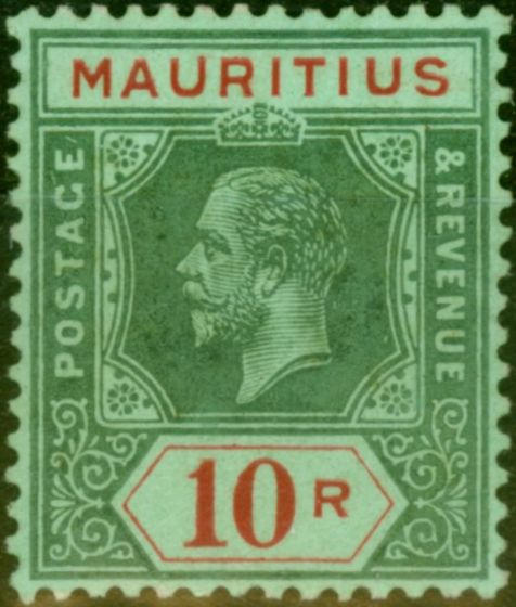 Old Postage Stamp Mauritius 1921 10R on Emerald Olive Back SG204b Fine & Fresh MM