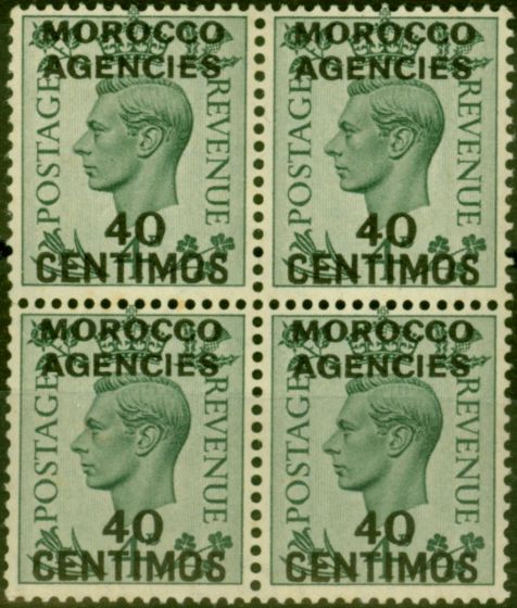 Collectible Postage Stamp Morocco Agencies 1940 40c on 4d Grey-Green SG169 Fine MNH Block of 4