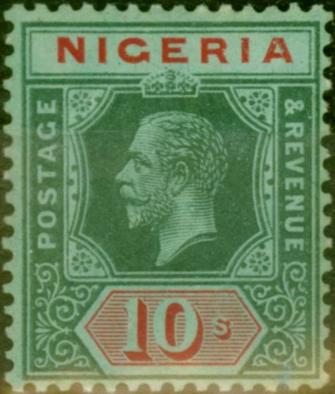 Collectible Postage Stamp Nigeria 1914 10s Green & Red-Blue-Green White Back SG11 Fine LMM