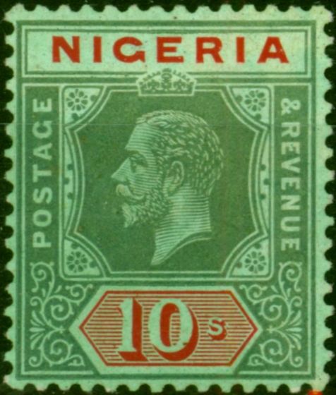 Rare Postage Stamp Nigeria 1920 10s on Emerald Pale Olive Back SG11c Fine VLMM