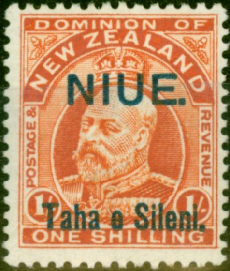Old Postage Stamp from Niue 1903 1s Orange-Red SG164 Fine & Fresh Lightly Mtd Mint