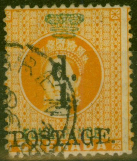 Old Postage Stamp from Grenada 1886 1d on 4d Orange SG39 V.F.U