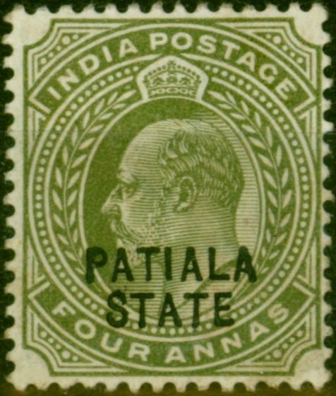 Valuable Postage Stamp Patiala 1905 4a Olive SG41 Fine MM