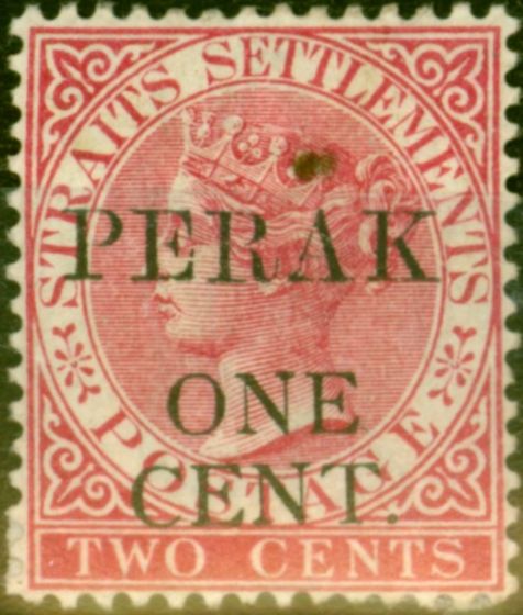 Valuable Postage Stamp from Perak 1889 1c on 2c Bright Rose SG41 Ave Mtd Mint