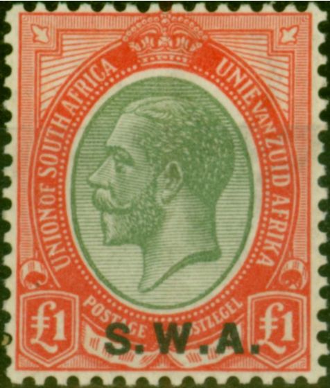 Collectible Postage Stamp S.W.A 1927 £1 Pale Olive-Green & Red SG57 Fine VLMM