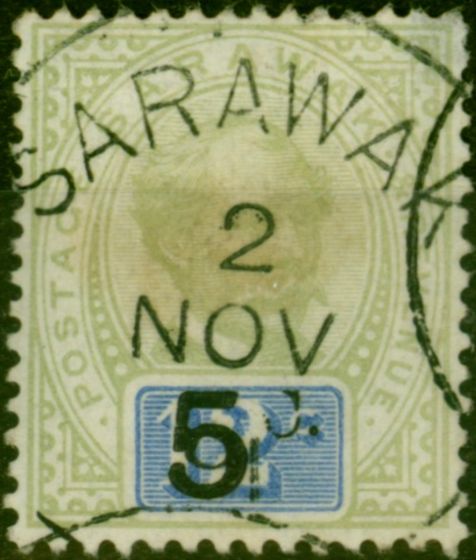 Old Postage Stamp Sarawak 1891 5c on 12c Green & Blue SG25 Good Used