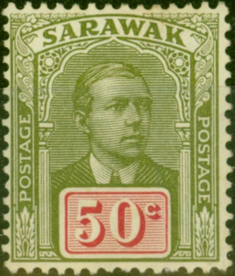 Collectible Postage Stamp from Sarawak 1928 50c Olive-Green & Carmine SG89 Fine Mtd Mint