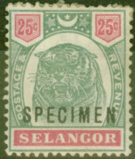 Valuable Postage Stamp from Selangor 1896 25c Green & Carmine Specimen SG58s Mtd Mint