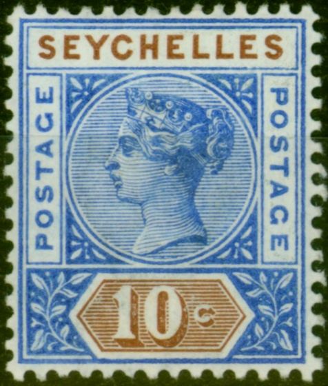 Valuable Postage Stamp Seychelles 1892 10c Bright Ultramarine & Brown SG12 Fine & Fresh LMM