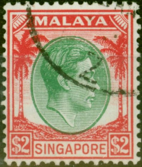 Valuable Postage Stamp Singapore 1948 $2 Green & Scarlet SG14 Fine Used (2)
