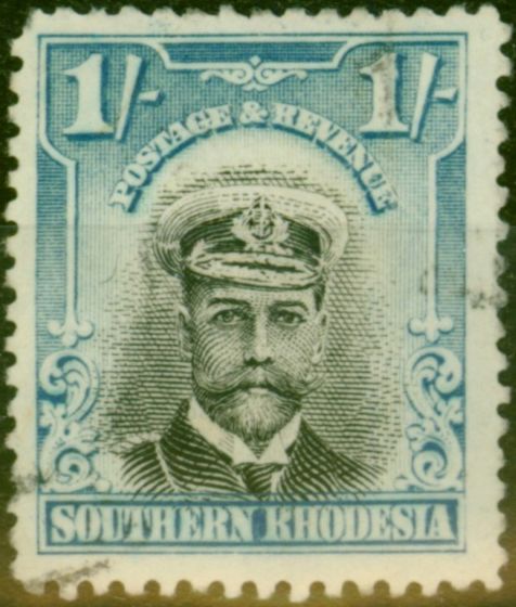 Rare Postage Stamp from Southern Rhodesia 1924 1s Black & Lt Blue SG10 Good Used