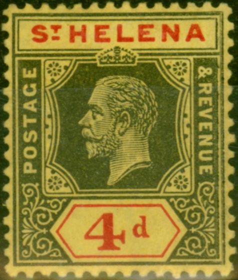 Old Postage Stamp St Helena 1912 4d Black & Red-Yellow SG83 Fine MM