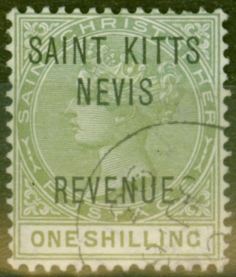 Valuable Postage Stamp from St Kitts & Nevis 1865 1s Olive SGR6 Superb Used