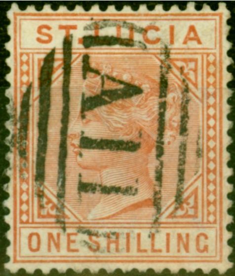 Rare Postage Stamp from St Lucia 1886 1s Orange-Brown SG36 Fine Used