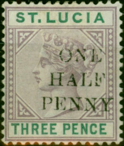 Collectible Postage Stamp St Lucia 1891 1/2d on Half 3d Dull Mauve & Green SG56 Fine & Fresh MM (2)