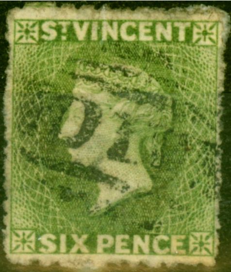 Valuable Postage Stamp from St Vincent 1877 6d Pale-Green SG23 Fine Used Stamp