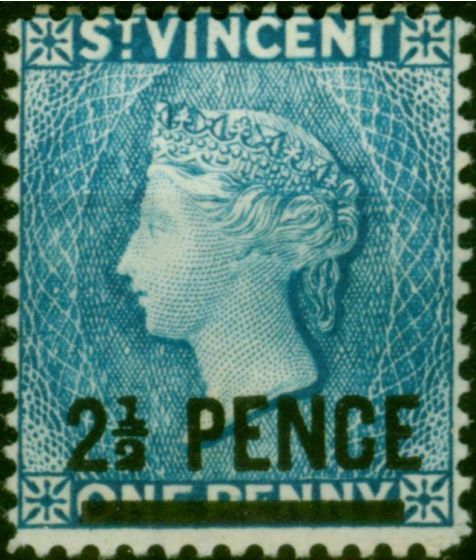 Collectible Postage Stamp St Vincent 1889 2 1/2d on 1d Milky Blue SG49 Fine LMM