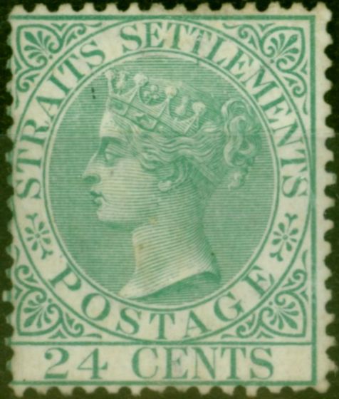 Old Postage Stamp Straits Settlements 1867 24c Blue-Green SG16 Fine LMM