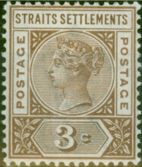 Rare Postage Stamp Straits Settlements 1899 3c Brown SG97 Fine & Fresh MM