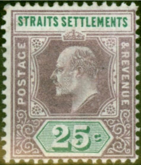 Rare Postage Stamp from Straits Settlements 1902 25c Dull Purple & Green SG116 Fine & Fresh Mtd Mint