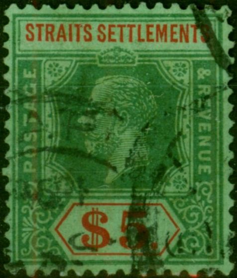 Straits Settlements 1926 $5 Green & Red-Green SG240a Fine Used (2). King George V (1910-1936) Used Stamps