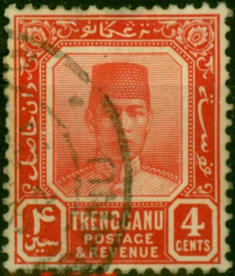 Trengganu 1941 4c Scarlet-Vermilion SG30a Ordin Paper Fine Used  King George VI (1936-1952) Valuable Stamps