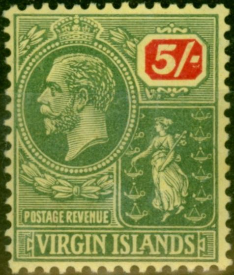 Old Postage Stamp Virgin Islands 1922 5s Green & Red-Pale Yellow SG85 V.F VLMM