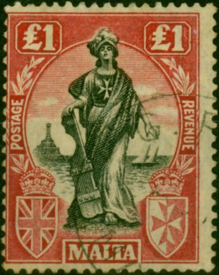 Malta 1925 £1 Black & Bright Carmine SG140 Fine Used . King George V (1910-1936) Used Stamps