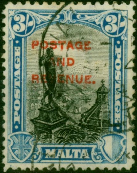 Malta 1928 3s Black & Blue SG190 Fine Used  King George V (1910-1936) Valuable Stamps