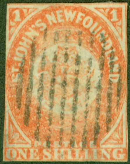 Valuable Postage Stamp from Newfoundland 1860 1s Orange-Vermilion SG15 Good Used Example CV £11,000