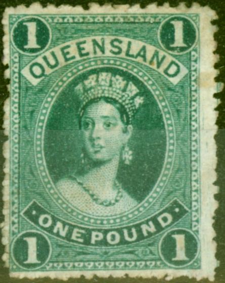 Old Postage Stamp from Queensland 1905 £1 Deep Green SG274 Good Unused CV £550