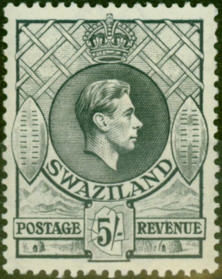 Collectible Postage Stamp from Swaziland 1938 5s Grey SG37 P.13.5 x 13 Good MNH