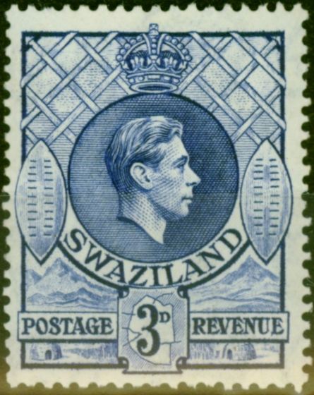 Rare Postage Stamp from Swaziland 1943 3d Ultramarine SG32B Fine Mtd Mint