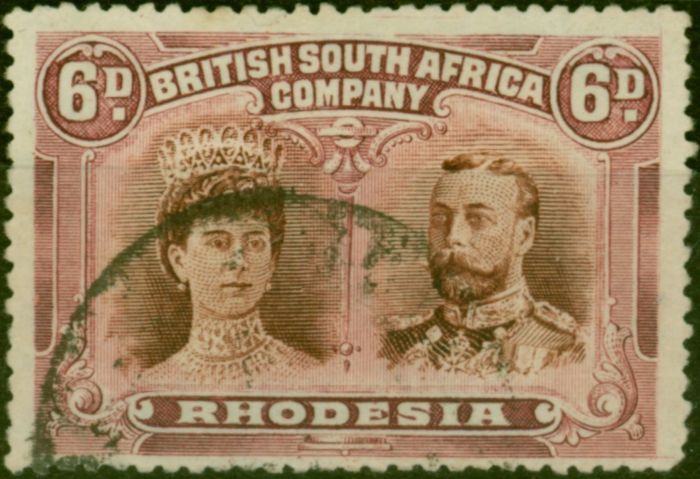 Collectible Postage Stamp Rhodesia 1910 6d Bright Chestnut & Mauve SG145a Fine Used Stamp