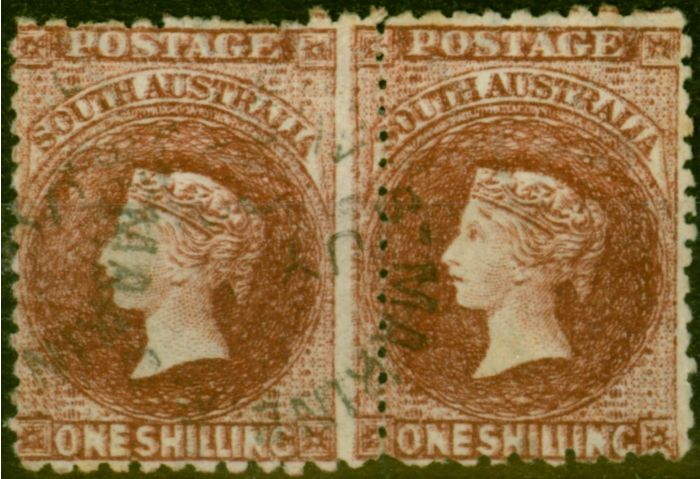 Valuable Postage Stamp from South Australia 1869 1s Red-Brown SG83 Good Used Pair