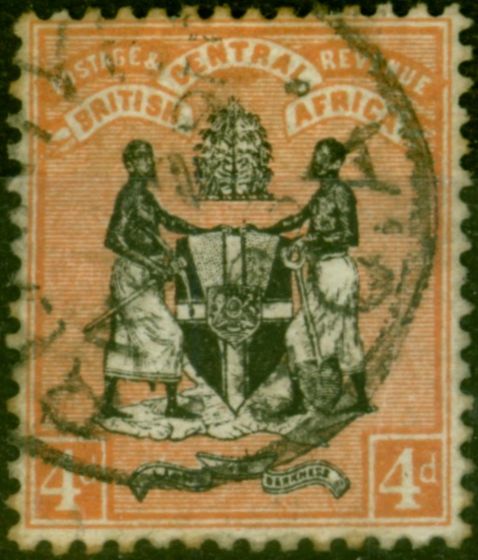Old Postage Stamp B.C.A Nyasaland 1896 4d Black & Orange-Brown SG34 Good Used