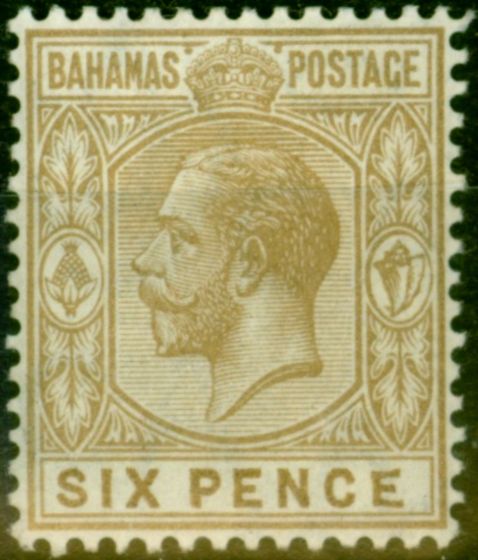 Collectible Postage Stamp from Bahamas 1912 6d Bistre-Brown SG86a Malformed E Fine Lightly Mtd Mint