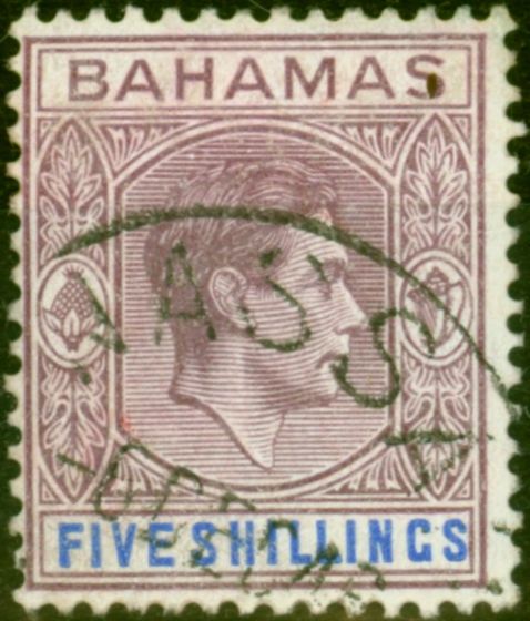 Valuable Postage Stamp from Bahamas 1938 5s Lilac & Blue SG156 V.F.U