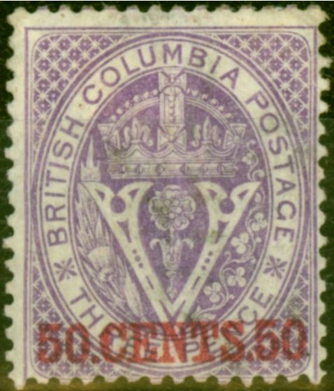 Old Postage Stamp from British Columbia 1871 50c Mauve SG32 Good Mtd Mint Scarce