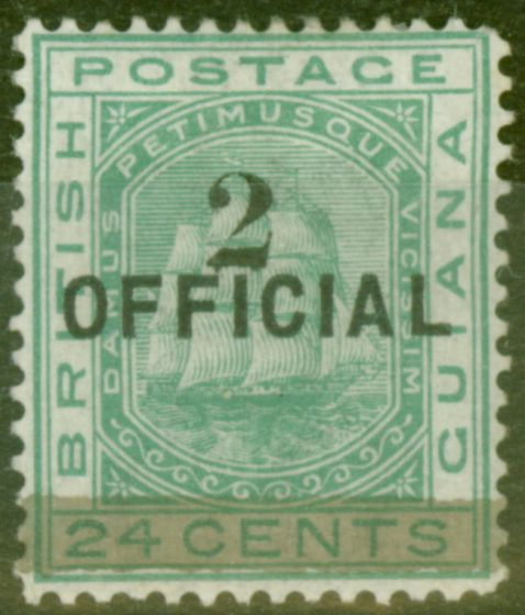 Old Postage Stamp from British Guiana 1881 2 on 24c Emerald Green SG157 Fine Mtd Mint