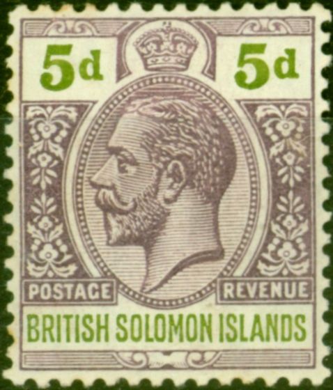 Rare Postage Stamp from British Solomon Is 1914 5d Dull Purple & Olive-Green SG30 Fine Mtd Mint