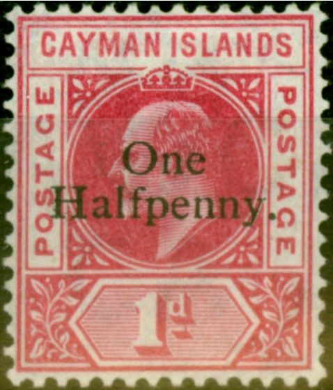 Old Postage Stamp from Cayman Islands 1907 1/2d on 1d Carmine SG17 Fine & Fresh Mtd Mint